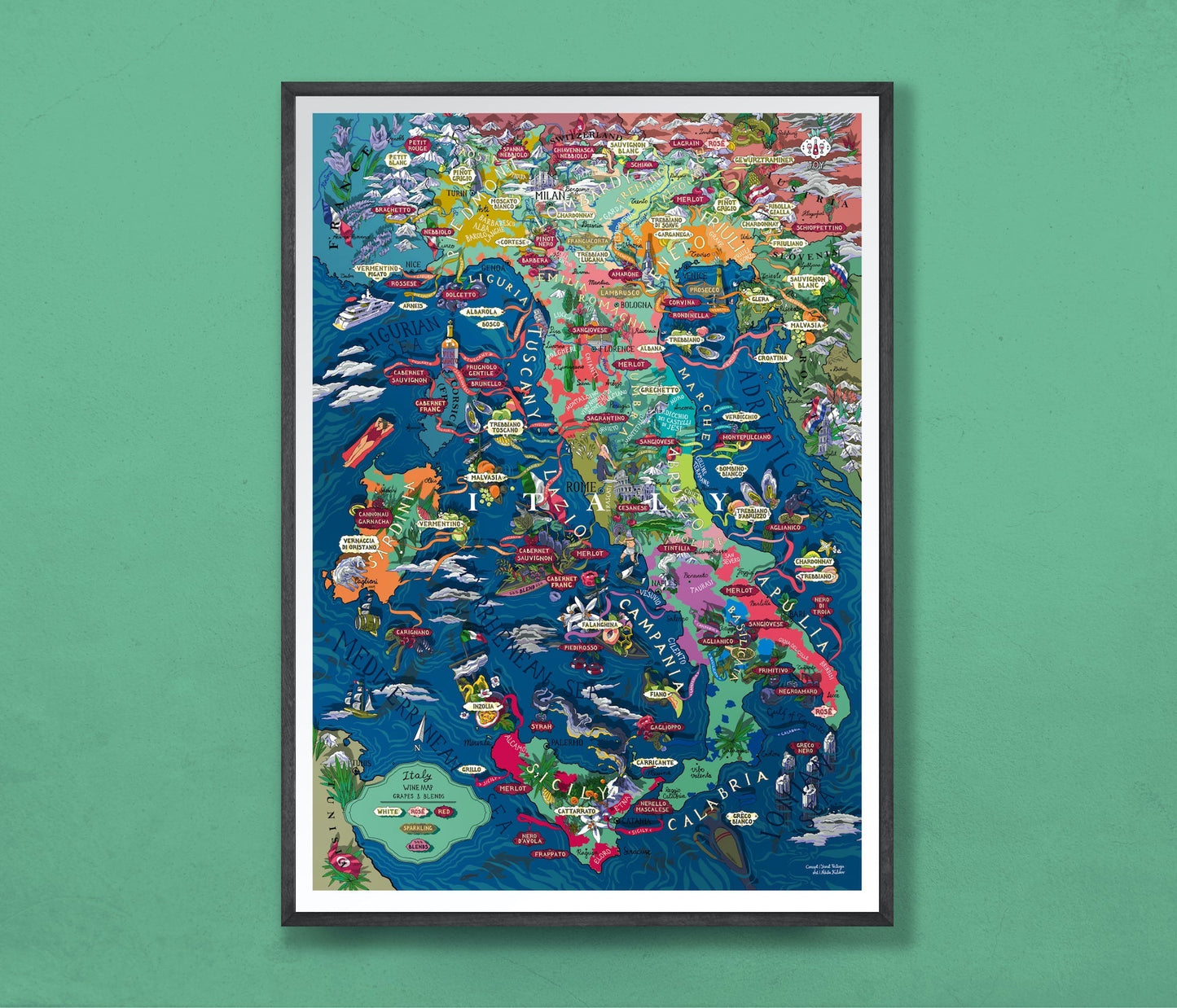 Poster - Italy Wine Map